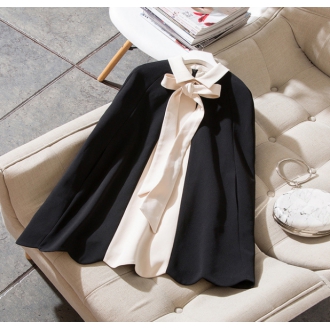 霓潮新款秋冬女装精品斗篷0花边飘带撞色显瘦气质外套披肩