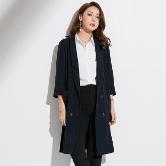 秋季新款品牌女装中长款西装领外套系带长袖显瘦女式风衣女