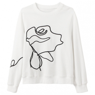 秋季新款韩版女装休闲面上衣女圆领刺绣花朵宽松长袖卫衣女