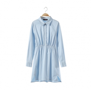 周冬雨同款浅蓝色中长款衬衫+深V拼接灰色针织衫上衣套装女