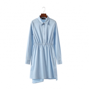 周冬雨同款浅蓝色中长款衬衫+深V拼接灰色针织衫上衣套装女