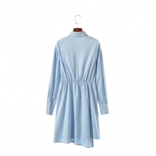 周冬雨同款浅蓝色中长款衬衫+深V拼接灰色针织衫上衣套装女