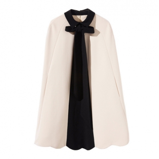 霓潮新款秋冬女装精品斗篷0花边飘带撞色显瘦气质外套披肩