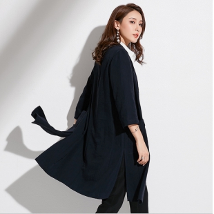 秋季新款品牌女装中长款西装领外套系带长袖显瘦女式风衣女