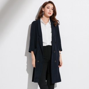 秋季新款品牌女装中长款西装领外套系带长袖显瘦女式风衣女