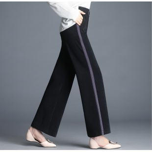 秋季新款侧条纹阔腿裤女运动长裤高腰修身显瘦休闲长裤 2条装