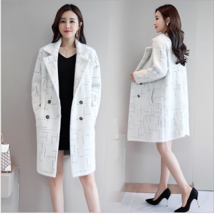 实拍秋冬新时尚外套女韩版中长款双排扣加厚仿水貂绒大衣 3件