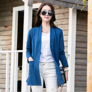 单排纽扣开衫精梳棉加厚秋装小外套女士上衣