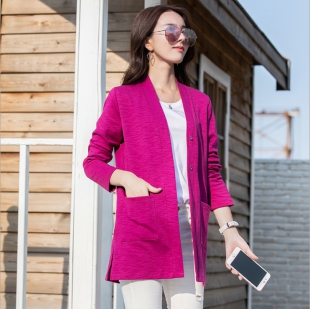 单排纽扣开衫精梳棉加厚秋装小外套女士上衣