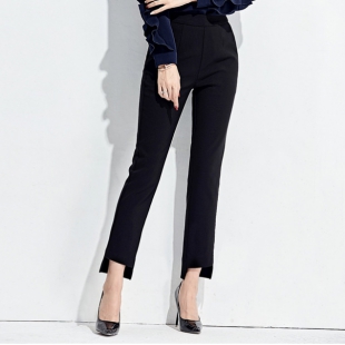 高腰九分裤女夏季新款精品女装修身不规则缺口小脚裤休闲裤女
