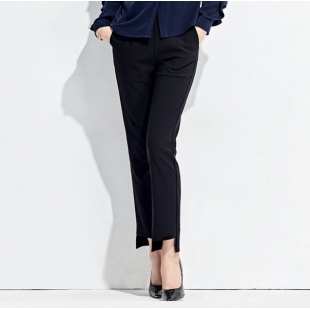 高腰九分裤女夏季新款精品女装修身不规则缺口小脚裤休闲裤女