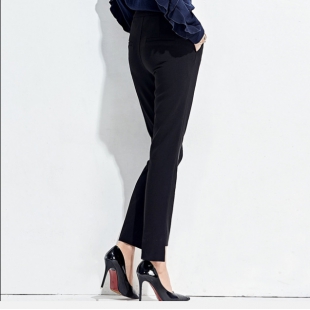高腰九分裤女夏季新款精品女装修身不规则缺口小脚裤休闲裤女