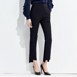 高腰九分裤女夏季新款精品女装修身不规则缺口小脚裤休闲裤女