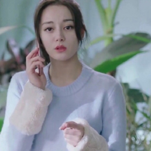 一千零一夜迪丽热巴凌凌七明星同款蓝色拼接兔毛袖口韩版针织毛衣 2件