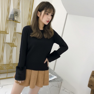 一千零一夜迪丽热巴凌凌七明星同款蓝色拼接兔毛袖口韩版针织毛衣 2件