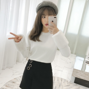 一千零一夜迪丽热巴凌凌七明星同款蓝色拼接兔毛袖口韩版针织毛衣 2件