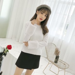 一千零一夜迪丽热巴凌凌七明星同款蓝色拼接兔毛袖口韩版针织毛衣 2件