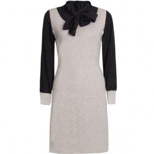 早春新品假两件针织裙雪纺拼接中长款连衣裙C8560