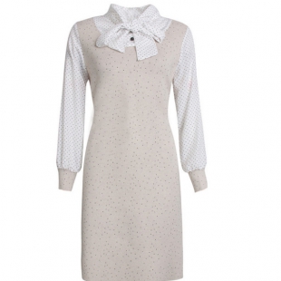 早春新品假两件针织裙雪纺拼接中长款连衣裙C8560