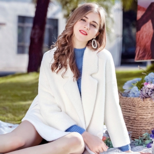 秋冬新款毛呢外套韩版修身西装领加厚黄金貂绒呢子大衣T3002