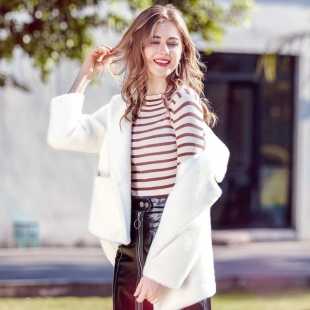 秋冬新款毛呢外套韩版修身西装领加厚黄金貂绒呢子大衣T3002