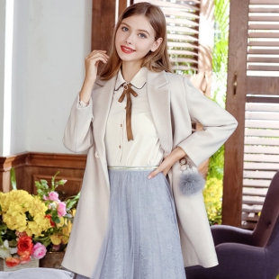 秋冬新款韩版气质西装领呢子大衣龙凤呢中长款毛呢外套M3501