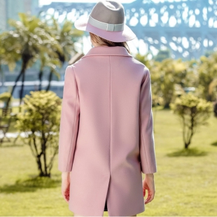 秋冬新款韩版气质西装领呢子大衣龙凤呢中长款毛呢外套M3501